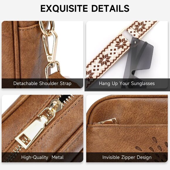 Vegan Leather Crossbody Bag for Women Small Stylish with Adjustable Strap - Picture 4 of 6